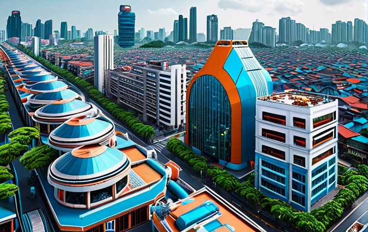 **
A vibrant, futuristic Vietnamese cityscape showcasing a blend of traditional architecture and modern AI technology. Depict data scientists and software engineers collaborating, alongside automated robotic arms in factories, reflecting the shifting job market and the integration of AI in various industries. The overall tone should be optimistic yet reflective of the challenges of adapting to a changing workforce.
**