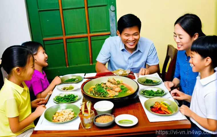 의식적 기술 사용을 위한 개인적 전략 - **Prompt:** A heartwarming scene of a Vietnamese family of four (parents in their late 30s-early 40s...