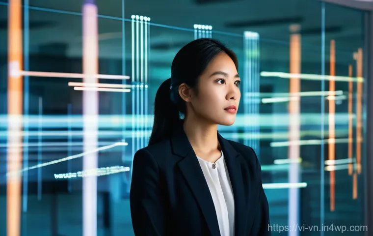 의식적 기술 사용에서의 피드백 문화 - A thoughtfully composed image of a young Vietnamese woman, elegantly dressed in business casual atti...