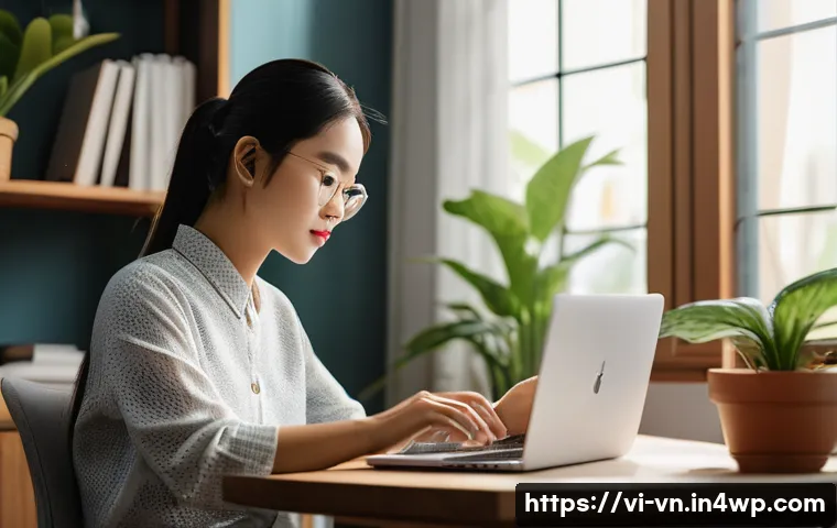 의식적 기술 사용의 이점 - A modern Vietnamese home office scene with a young Vietnamese woman sitting at a tidy desk, using a ...